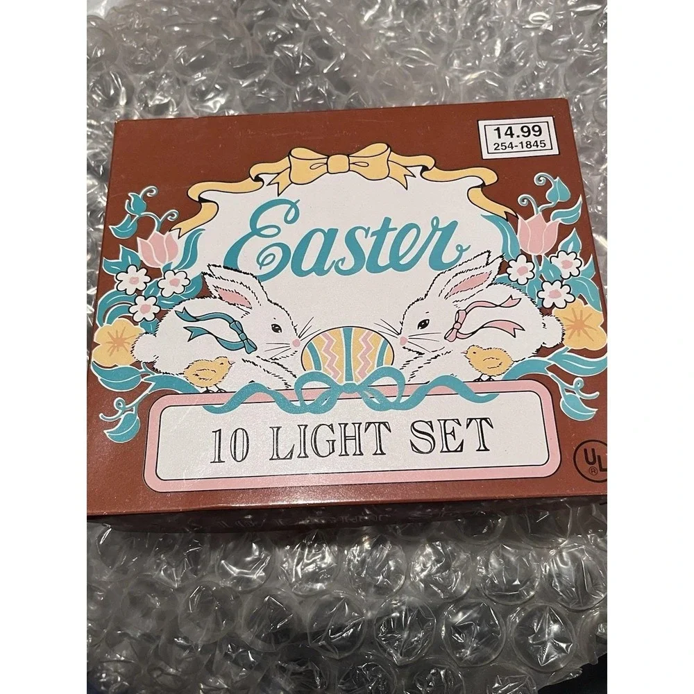 NEW Vintage Blow Mold Easter White Bunny & Carrot String Lights 10 set Box 1994